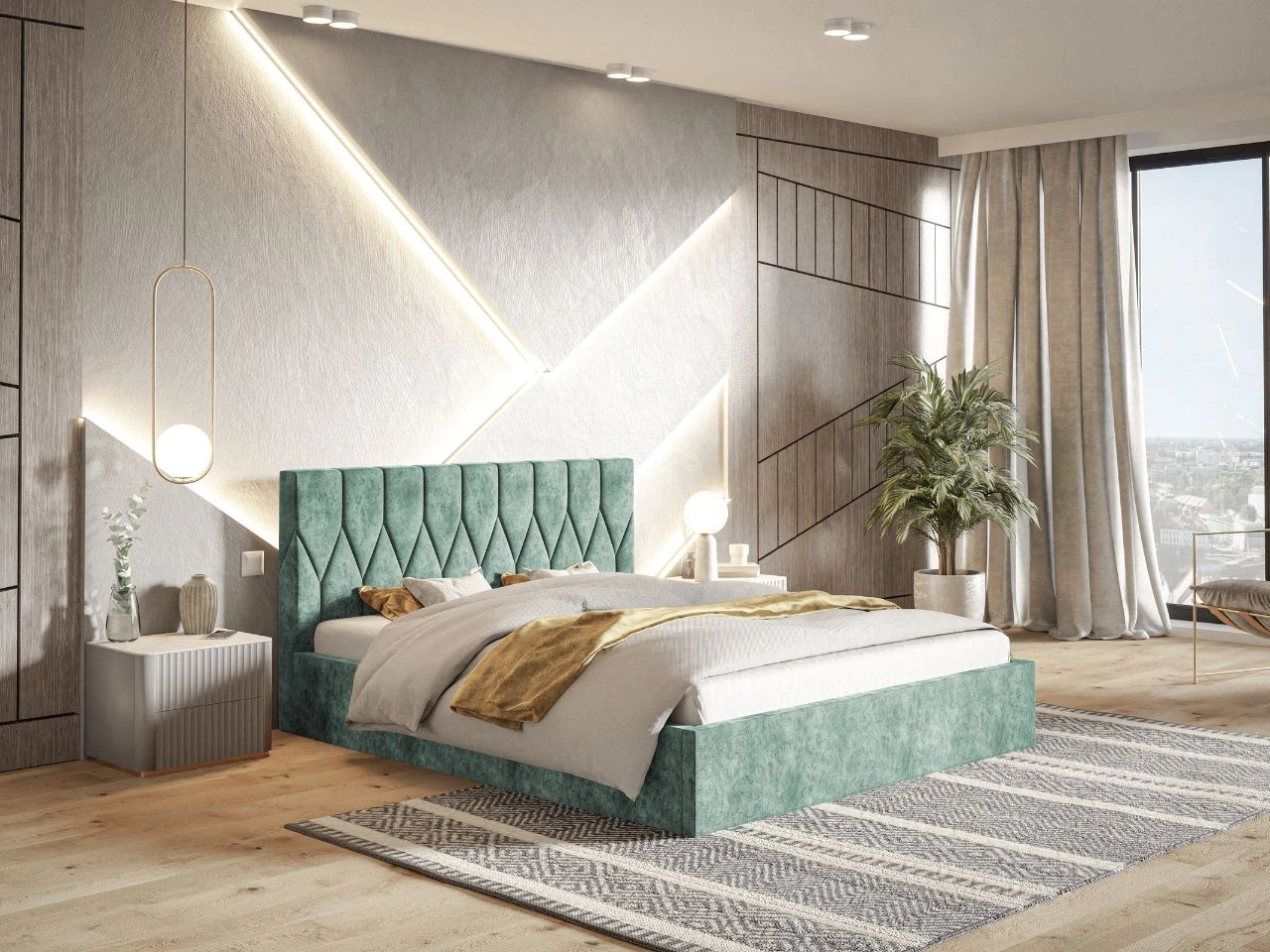 Łóżko tapicerowane z pojemnikiem i stelażem 120x200 Gaja Jasnozielone