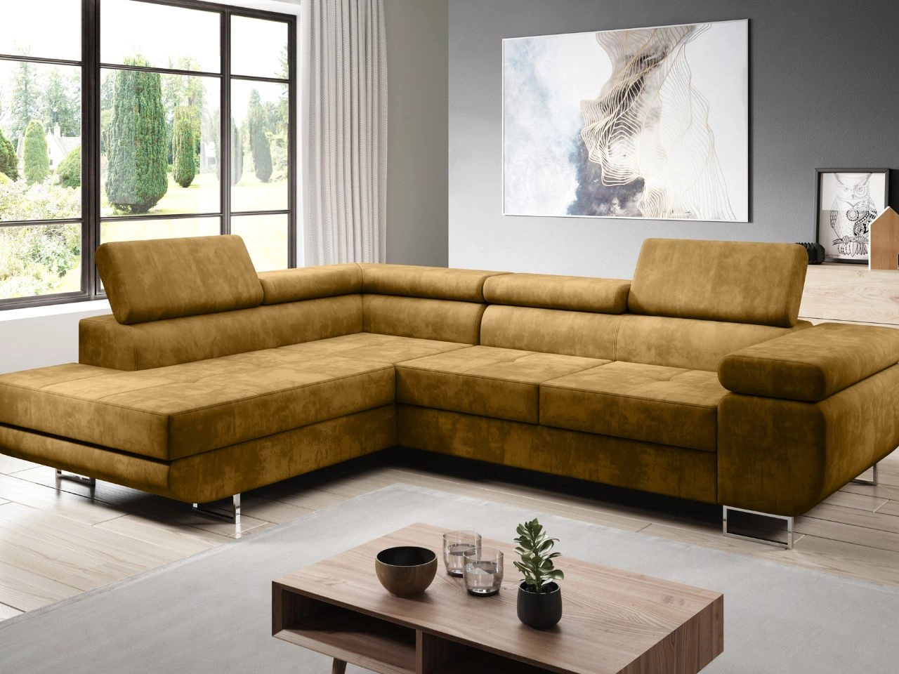 Narożnik lewy z funkcją spania i pojemnikiem Solam L Żółty