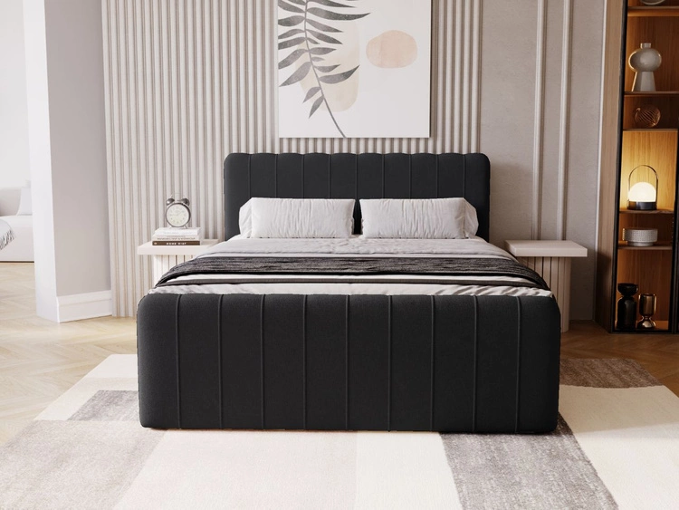 Łóżko kontynentalne z pojemnikiem na pościel 180x200 Osteno Czarne
