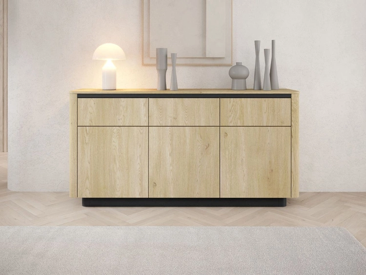 Komoda z drzwiami i szufladami 160 cm Fascino Dąb Cremona, czarny