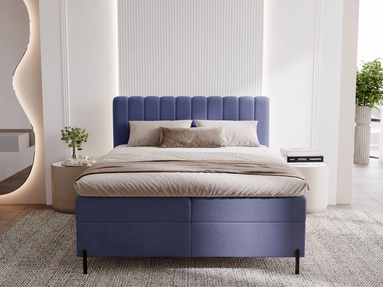 Łóżko kontynentalne z pojemnikiem na pościel 120x200 Primavera Ciemnoniebieskie