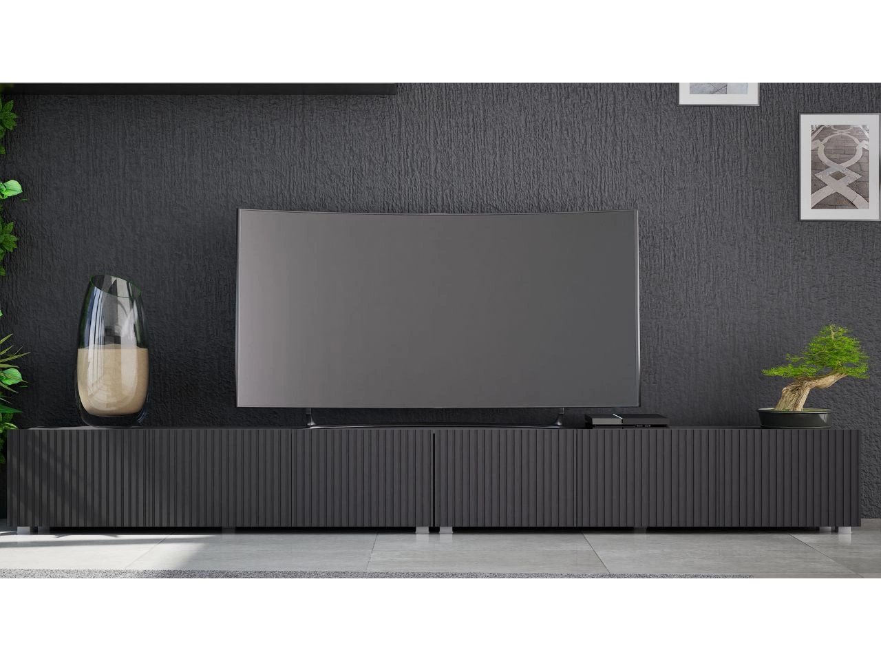 Zestaw szafek pod telewizor z drzwiczkami 300 cm Kioto Czarna