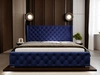 Łóżko tapicerowane z pojemnikiem na pościel i stelażem 200x200 Kingston Ciemnoniebieskie
