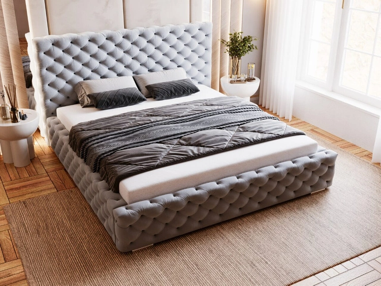 Łóżko tapicerowane z pojemnikiem i stelażem 180x200 Astra Szary