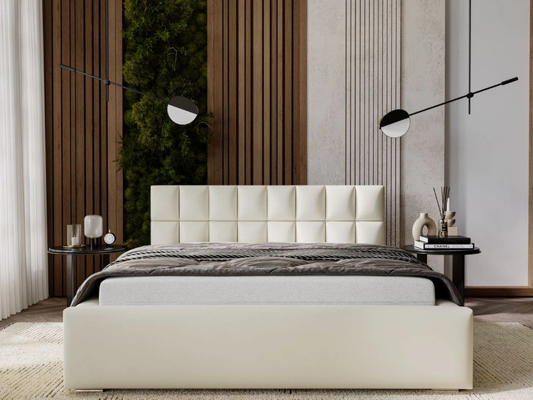 Łóżko tapicerowane z pojemnikiem i stelażem 180x200 Hugo Beżowe