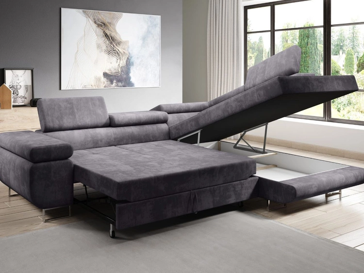 Narożnik prawy z funkcją spania i pojemnikiem Solam L Żółty