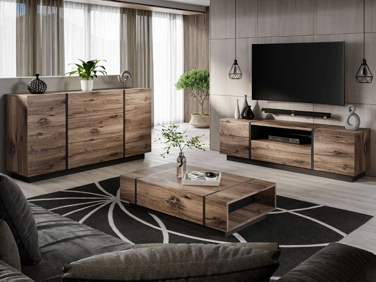 Zestaw mebli do salonu w stylu loftowym Lunelie Dąb Flagstaff