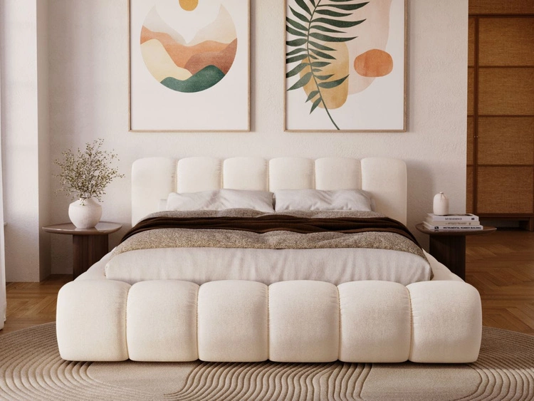 Łóżko tapicerowane z pojemnikiem na pościel 160x200 Doria Kremowe