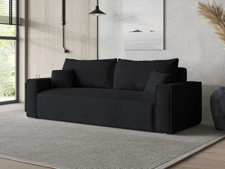 Kanapa z funkcją spania i pojemnikiem na pościel Sivra Czarna