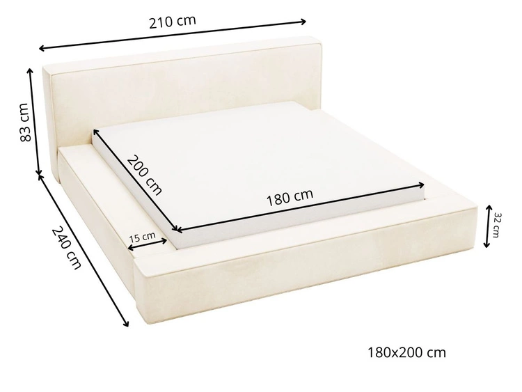 Łóżko tapicerowane z pojemnikiem i stelażem 180x200 Mali Beżowe