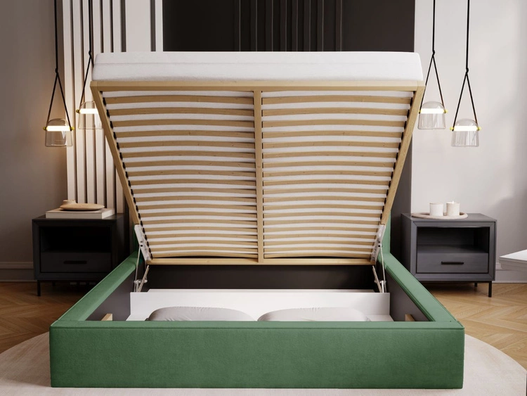 Łóżko tapicerowane z pojemnikiem i stelażem 160x200 Monaco Zielone