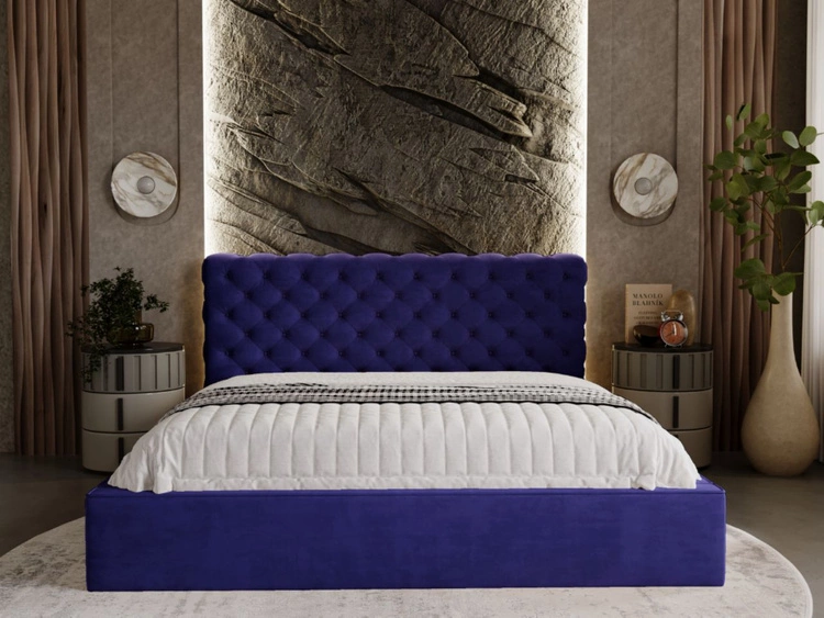 Łóżko tapicerowane z pojemnikiem i stelażem 120x200 Apollo Niebieskie