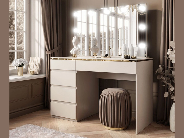 Toaletka glamour z szufladami, lustrem i oświetleniem LED Evare Kaszmir