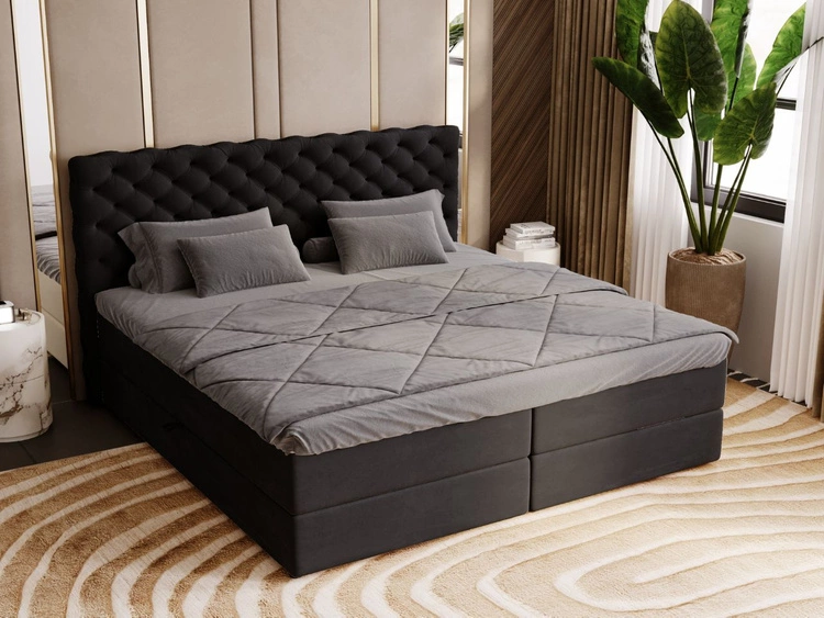 Łóżko kontynentalne z pojemnikiem na pościel 140x200 Bergamo czarne