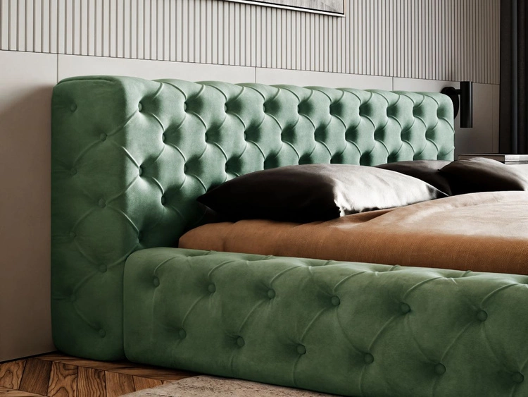 Łóżko tapicerowane z pojemnikiem i stelażem 120x200 cm Palini Zielone