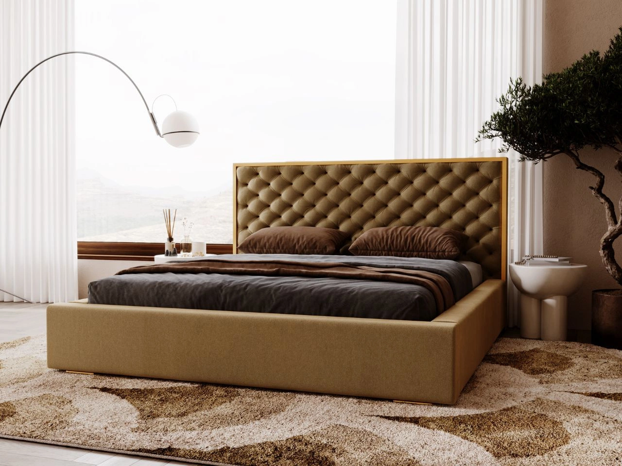 Łóżko tapicerowane z pojemnikiem i stelażem 160x200 Bonito Brązowy