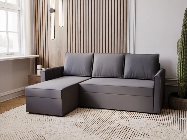 Narożnik L uniwersalny z funkcją spania i pojemnikiem Vasto Ciemny szary