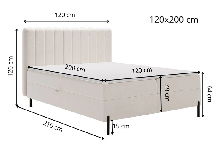 Łóżko kontynentalne z pojemnikiem na pościel 120x200 Primavera Ciemnoniebieskie
