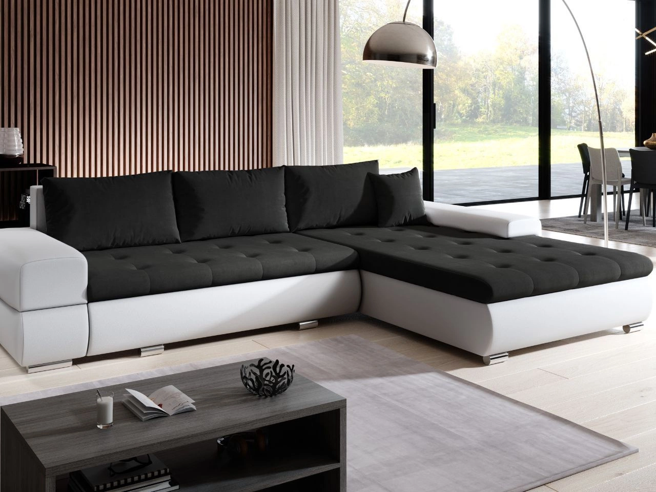 Narożnik L uniwersalny z funkcją spania i pojemnikiem Sonia Czarny, Biały