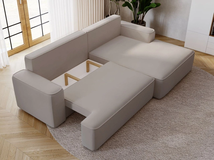 Narożnik L Prawy z funkcją spania i pojemnikiem California Jasnoszary