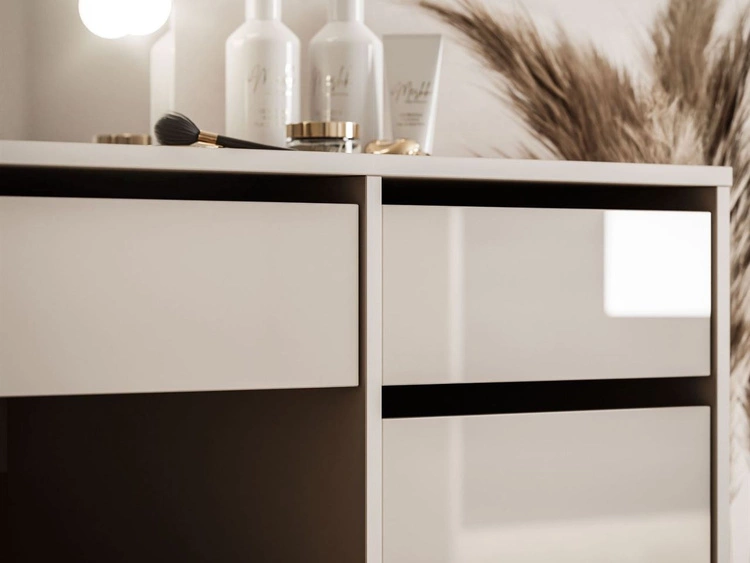 Toaletka szeroka z lustrem, szufladami i oświetleniem LED Melo Elite kaszmir połysk