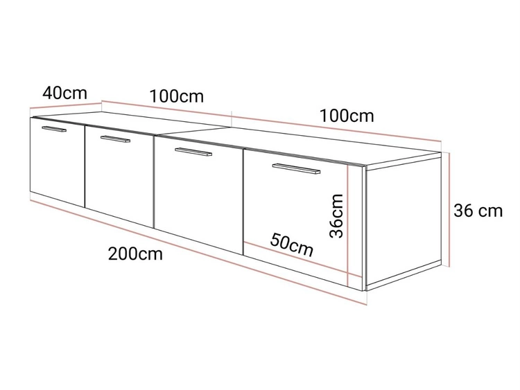 Szafka RTV wisząca pod telewizor z drzwiczkami 200 cm Noaé Kaszmir