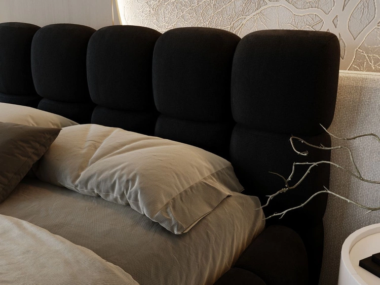 Łóżko tapicerowane z pojemnikiem i stelażem 140x200 Modo Czarne