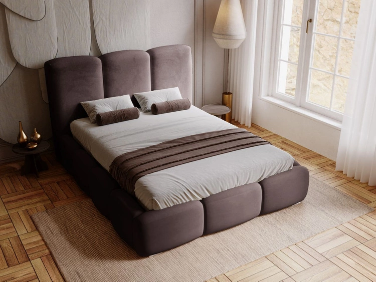 Łóżko tapicerowane z pojemnikiem i stelażem 120x200 cm Bubble Brązowe