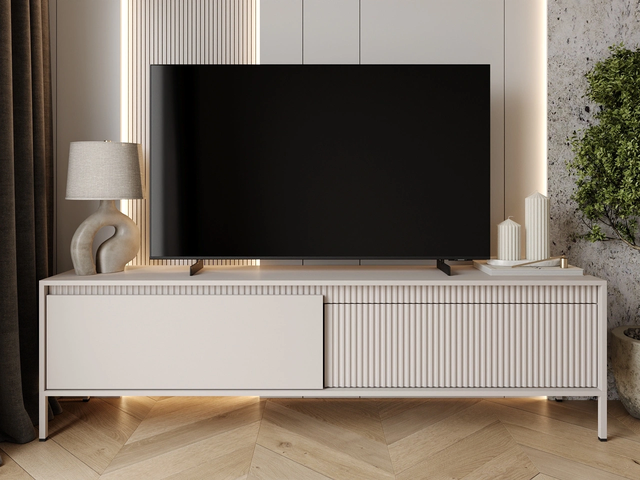 Szafka pod telewizor z drzwiczkami 187 cm Sorano Beżowa