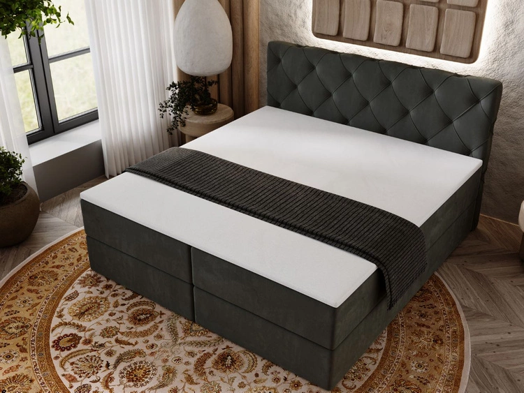 Łóżko kontynentalne z pojemnikiem na pościel 200x200 Napoli Ciemnoszare