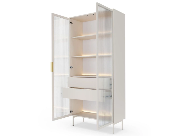 Witryna szklana z szufladami i oświetleniem LED Lumina Kaszmirowa