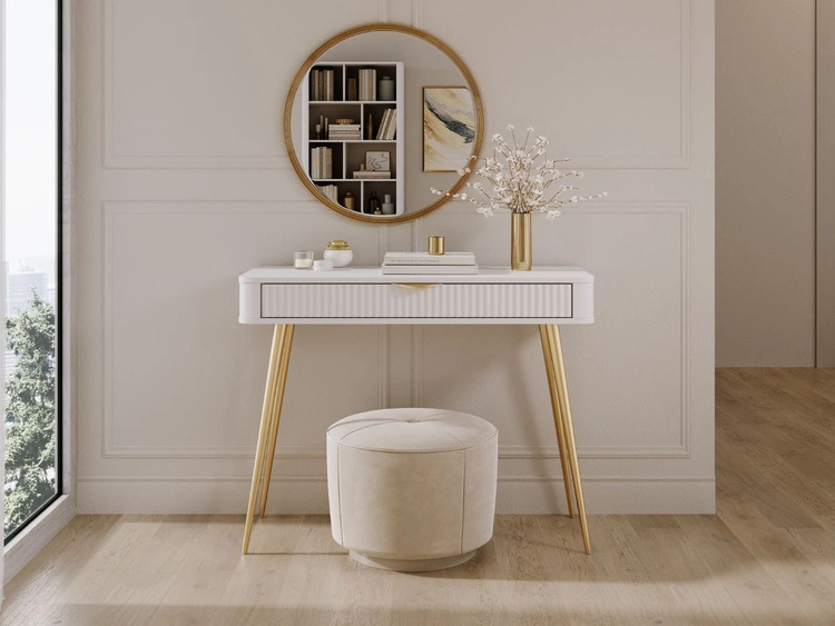 Toaletka ze złotymi metalowymi nogami Latina Biała
