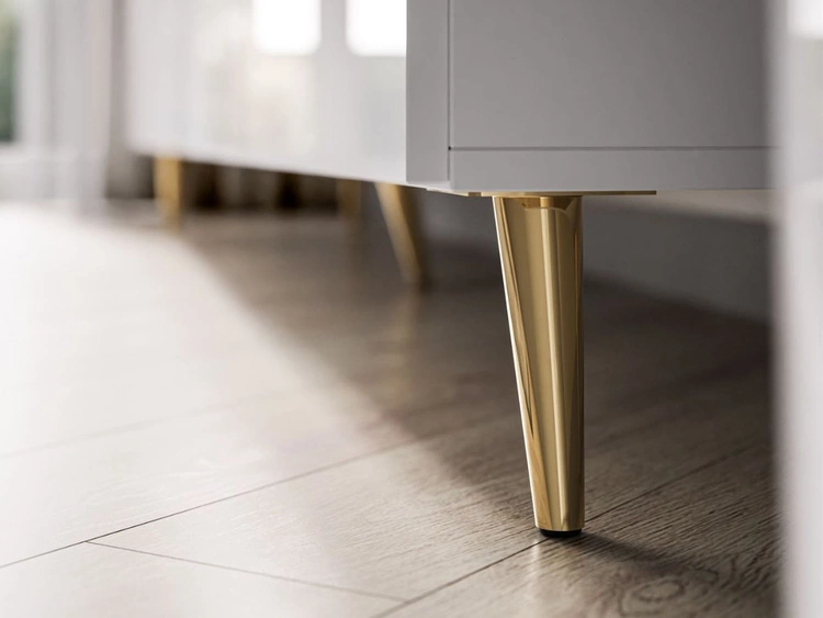 Stolik nocny z szufladami na złotych nogach Noaé Lux Biały połysk