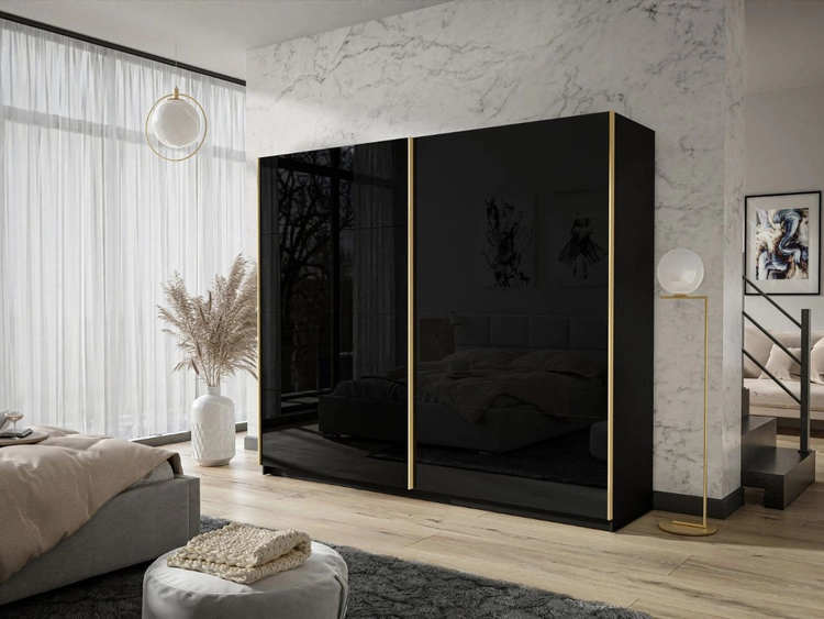 Szafa dwudrzwiowa z drzwiami przesuwnymi 244 cm Noaé Czarny połysk 