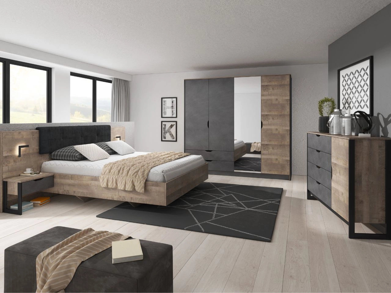Zestaw mebli do sypialni Denis Dąb Sand Grand, Matera