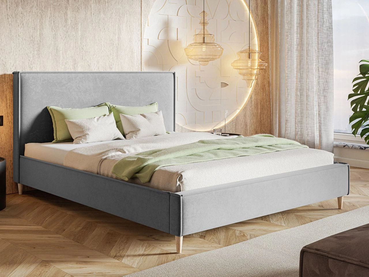 Łóżko tapicerowane ze stelażem 160x200 Grenada Jasny szary