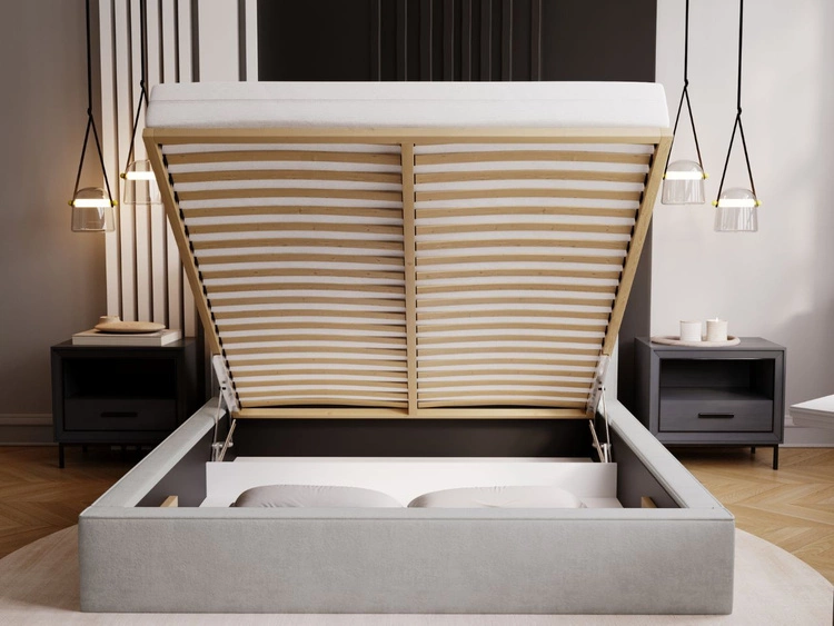 Łóżko tapicerowane z pojemnikiem i stelażem 120x200 Monaco Jasnoszare