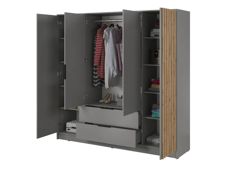 Szafa czterodrzwiowa z drzwiami uchylnymi 206 cm Macron Szara z lamelami