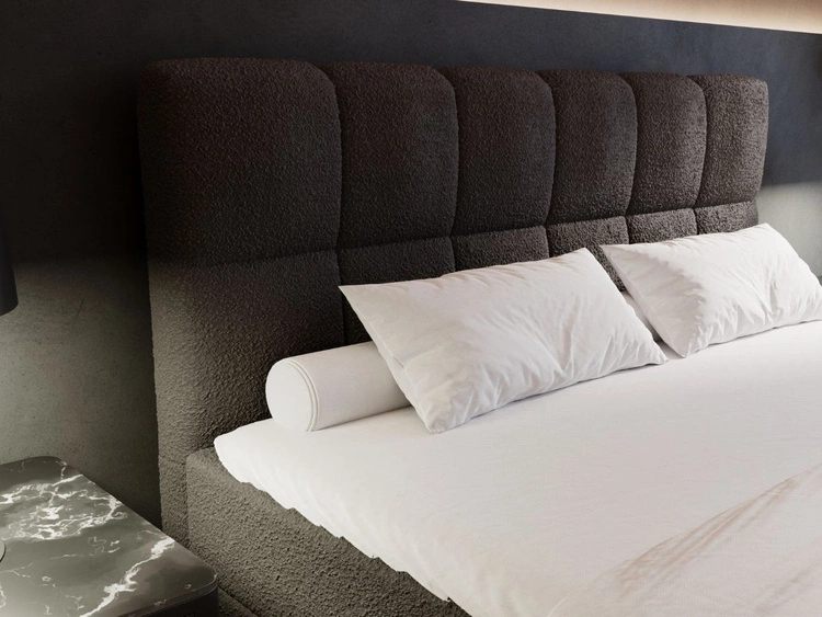 Łóżko kontynentalne z pojemnikiem na pościel 200x200 Alicante w tkaninie bouclé Czarne