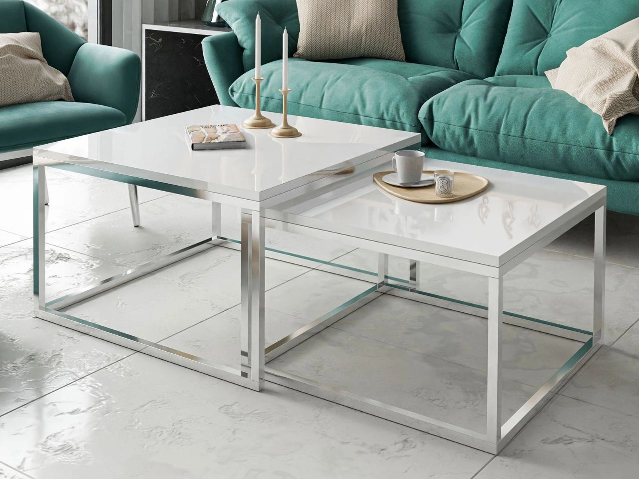 Stolik kawowy na chromowanym stelażu Asumi Biały Połysk 40x46