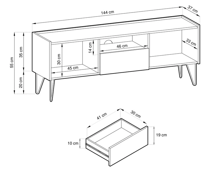 Szafka pod telewizor z szufladami i drzwiczkami Melody Czarna