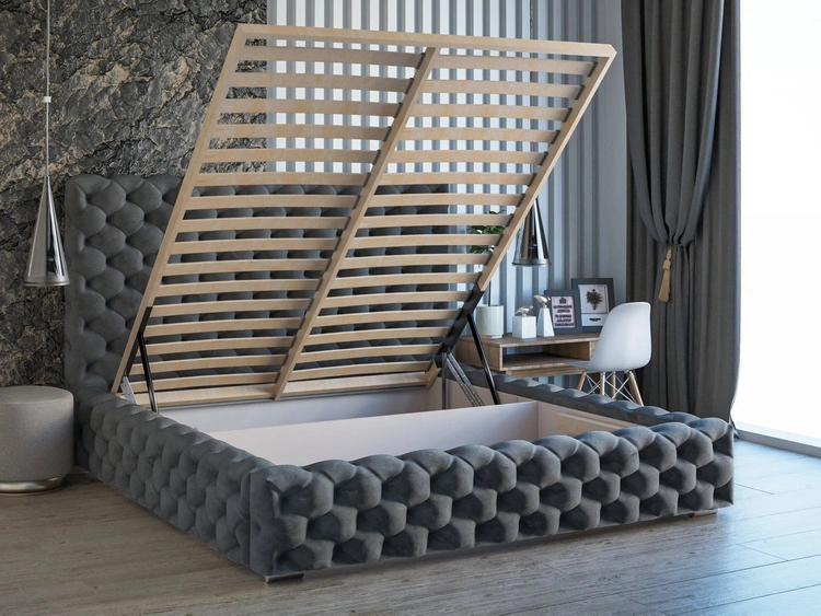 Łóżko tapicerowane z pojemnikiem i stelażem 200x200 Heaven Ciemny szary