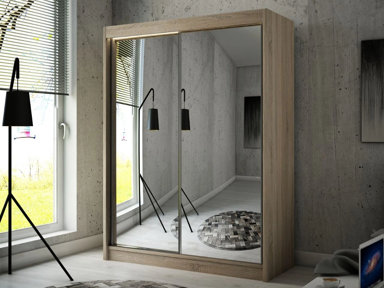Szafa przesuwna 150 cm z lustrem i oświetleniem LED Luzio Dąb Sonoma
