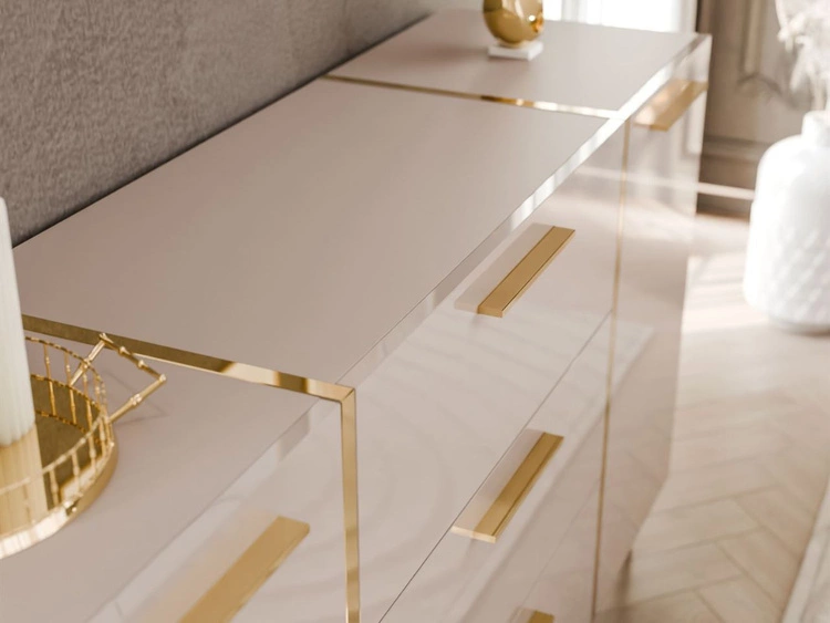 Zestaw mebli do salonu w stylu glamour na złotych nóżkach Lunelie Kaszmir