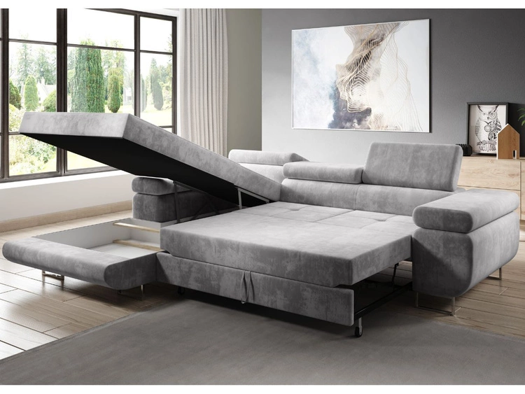 Narożnik L lewy z funkcją spania i pojemnikiem Solam Zielony