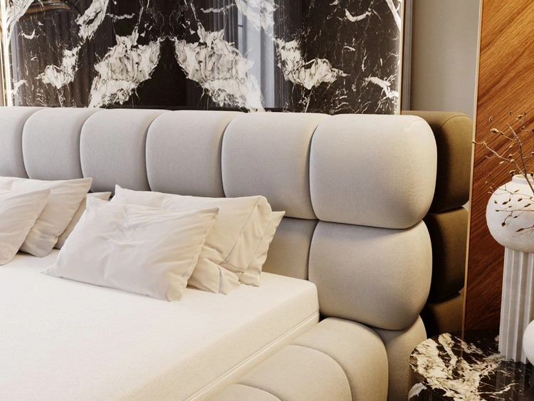 Łóżko tapicerowane z pojemnikiem i stelażem 120x200 Mellow Jasny szary