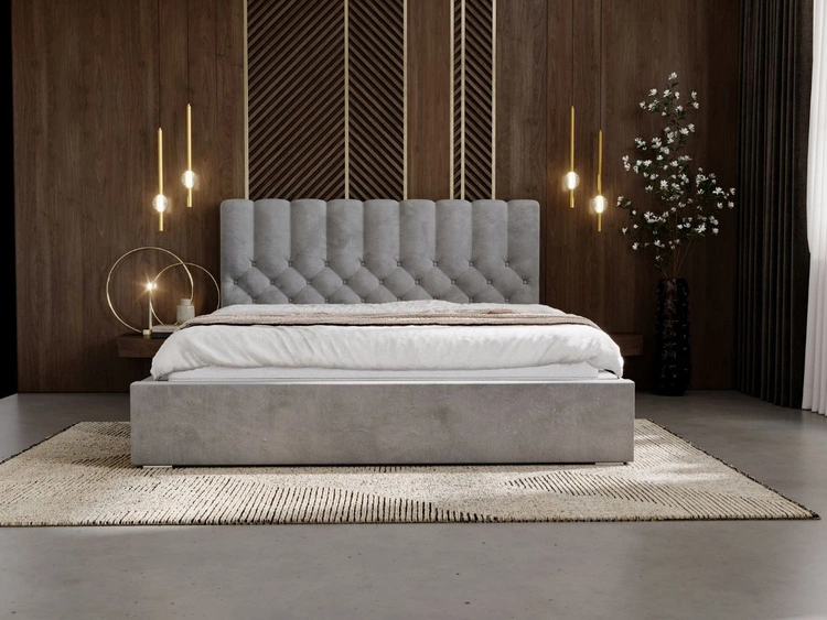 Łóżko tapicerowane z pojemnikiem i stelażem 120x200 cm Roma Szare