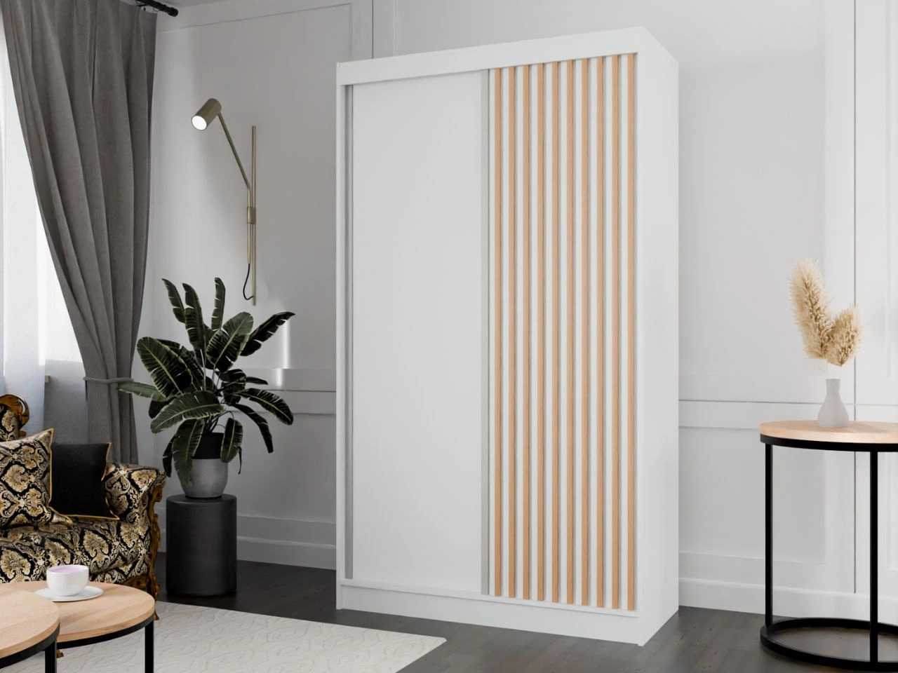 Szafa przesuwna z lamelami 120 cm Loreto Biała