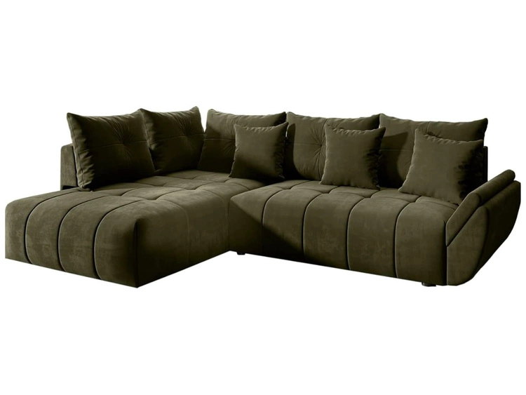 Narożnik L uniwersalny z funkcją spania i pojemnikiem Genoa Ciemny zielony