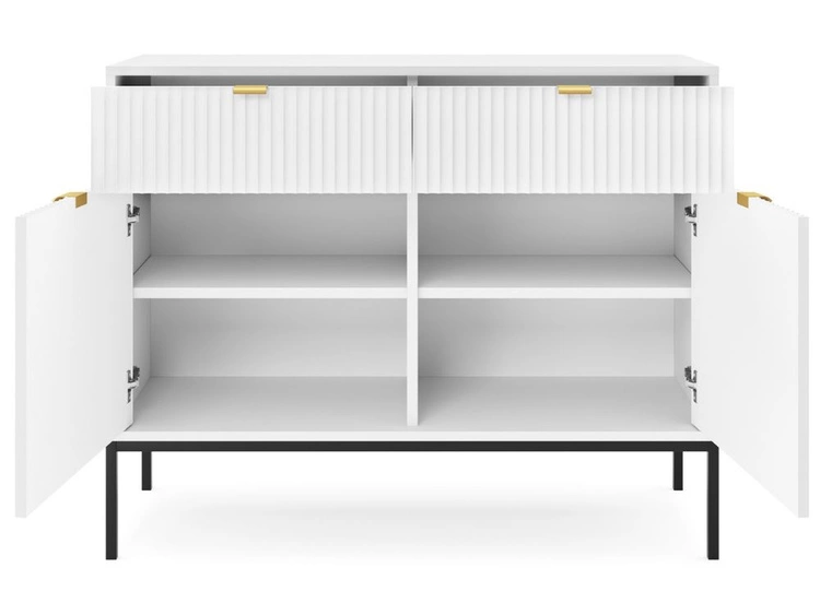 Komoda z drzwiami i szufladami Amber biała na czarnych nogach